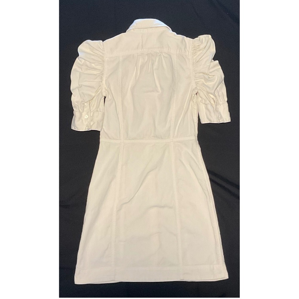 FRAME Womens Gillian Dress Puff Princess sleeve Cotton Denim Mini Ecru XS button - Picture 3 of 10